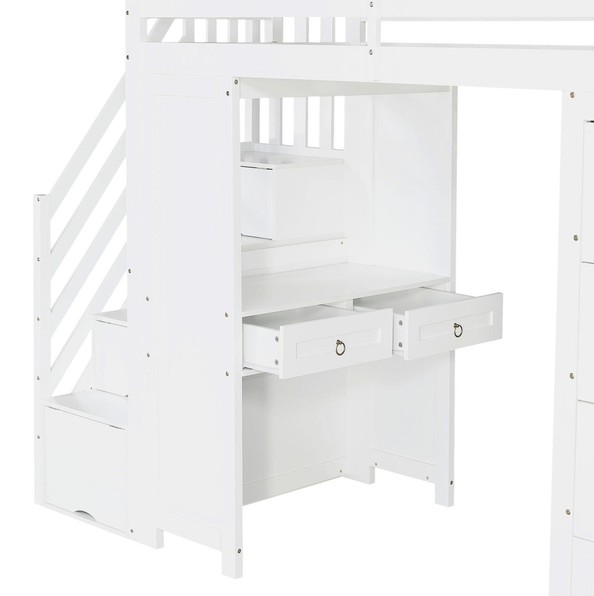 HOCHBETT 90x200 cm in Weiß mit Schreibtisch, Stauraumtreppe und Schubladen - Weiß, Holz (90/200cm) - IVMEU