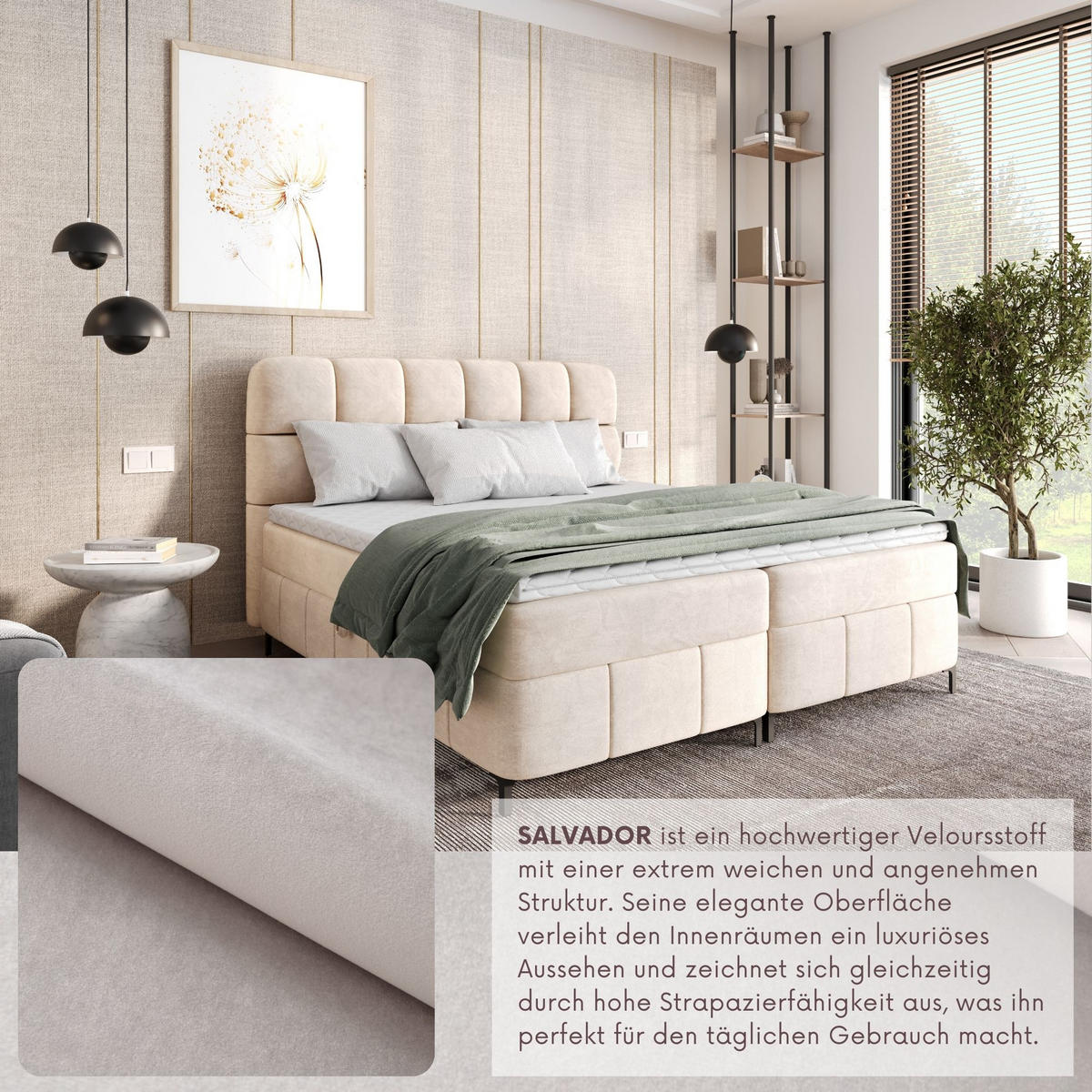 BOXBETT Cynthia 200x200 beige H3 - Beige, Textil (200/200cm) - AN-Moebel 4u