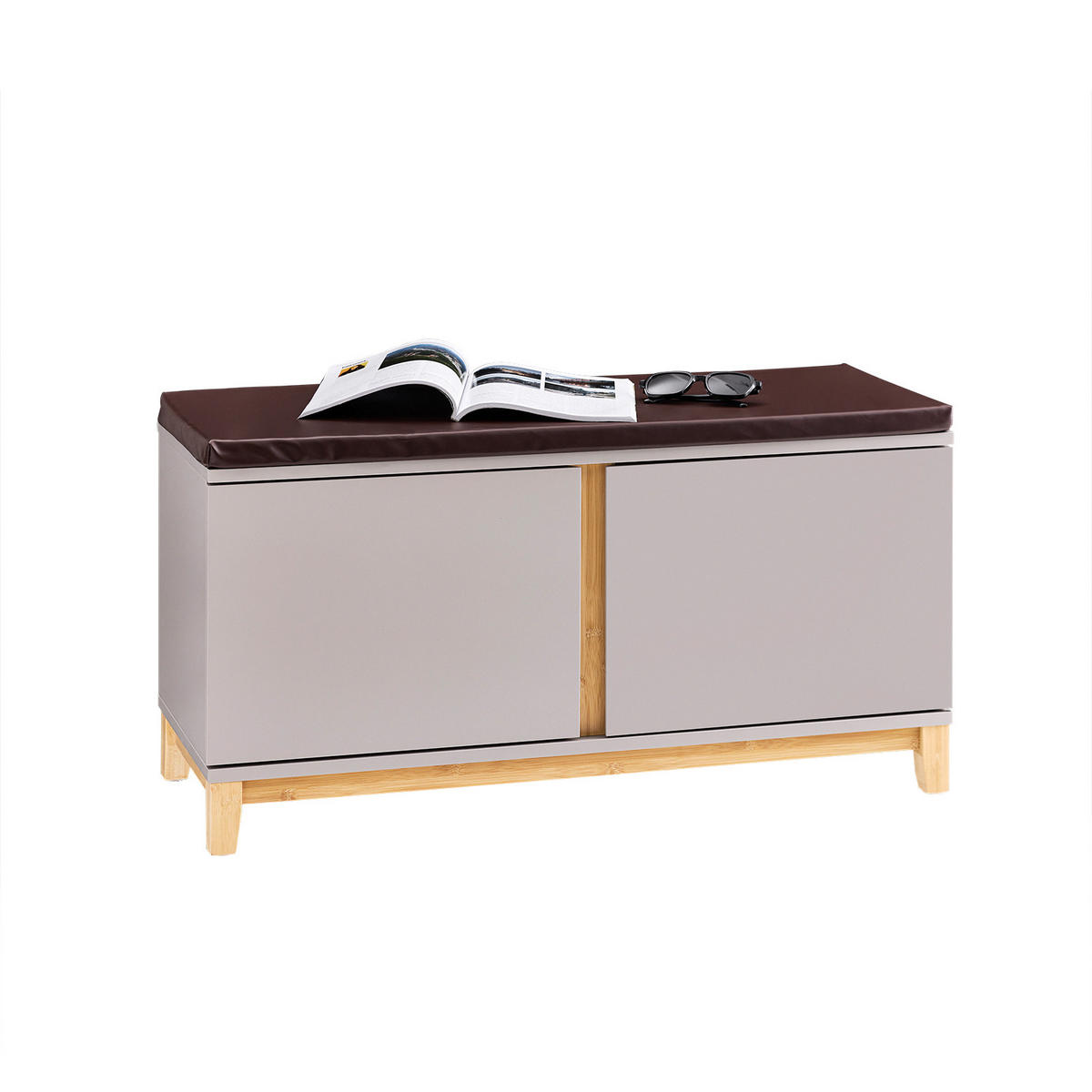 SCHUHBANK Khaki - Braun, Holz/Holzwerkstoff (90/47/34cm) - SoBuy