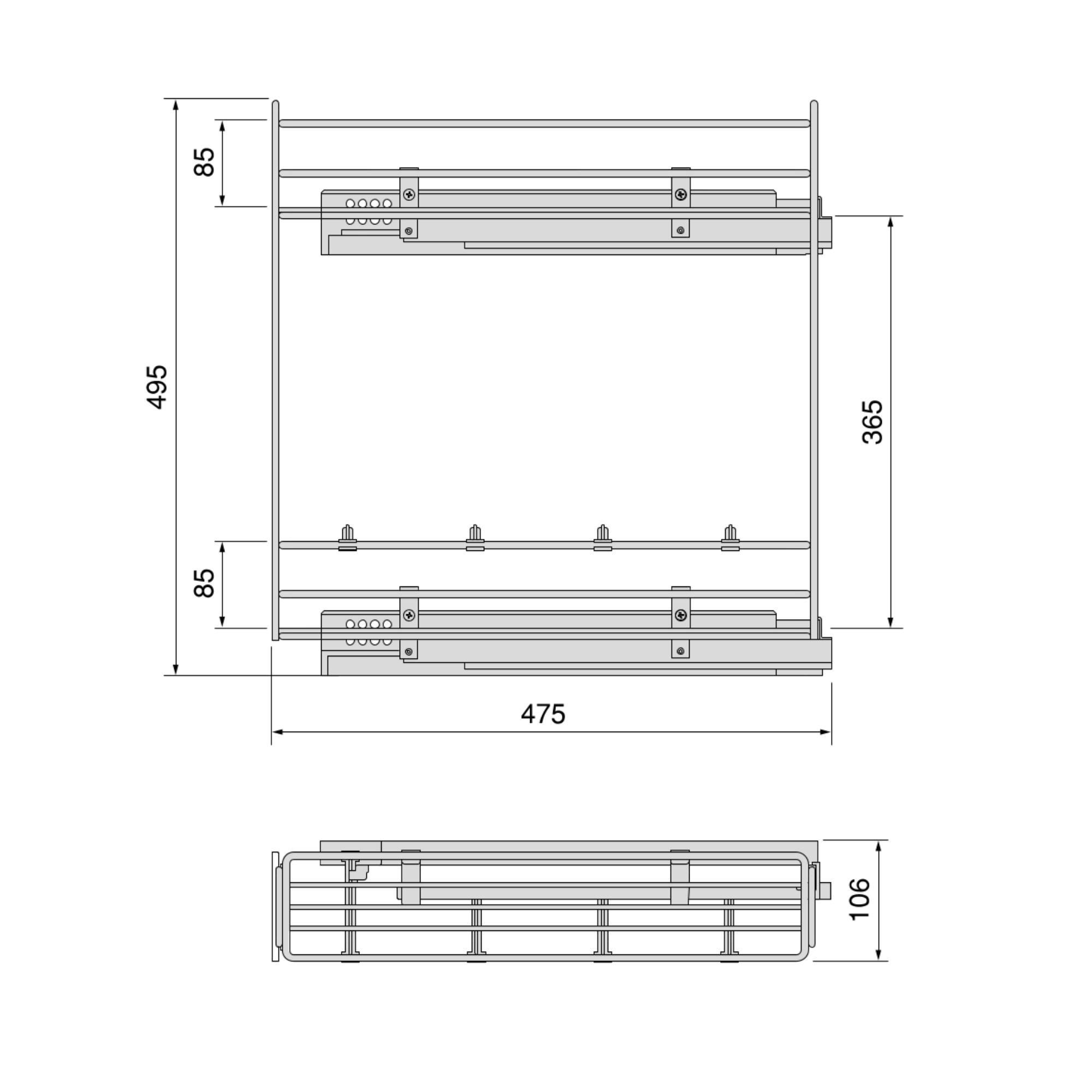 FLASCHENREGAL Suprastar, ausziehbar, mit Schließautomatik, Modul 150mm, Stahl, Verchromt - Chromfarben, Metall (10.6/50/47.5cm) - EMUCA