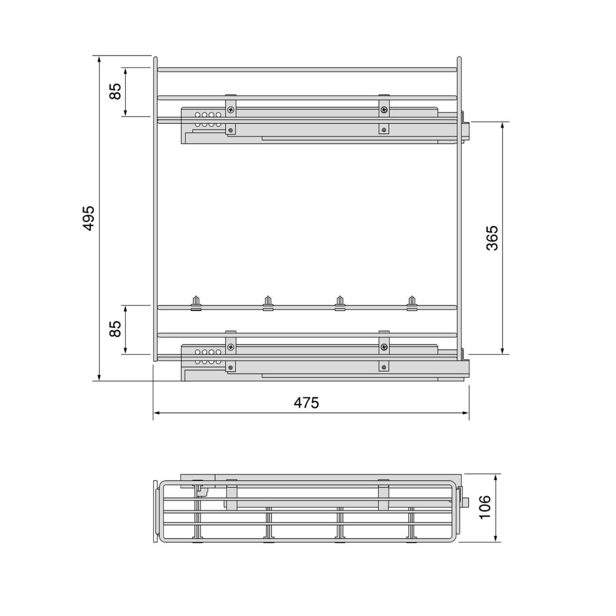 FLASCHENREGAL Suprastar, ausziehbar, mit Schließautomatik, Modul 150mm, Stahl, Verchromt - Chromfarben, Metall (49.5/13/56cm) - EMUCA