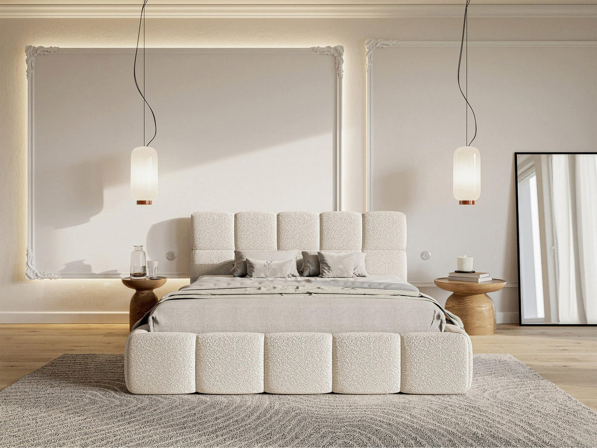 ČALOUNĚNÁ postel Cloudy s úložným prostorem, světle béžové bouclé, 180x200 cm - černá/ecru, textil (160/200cm) - Selsey