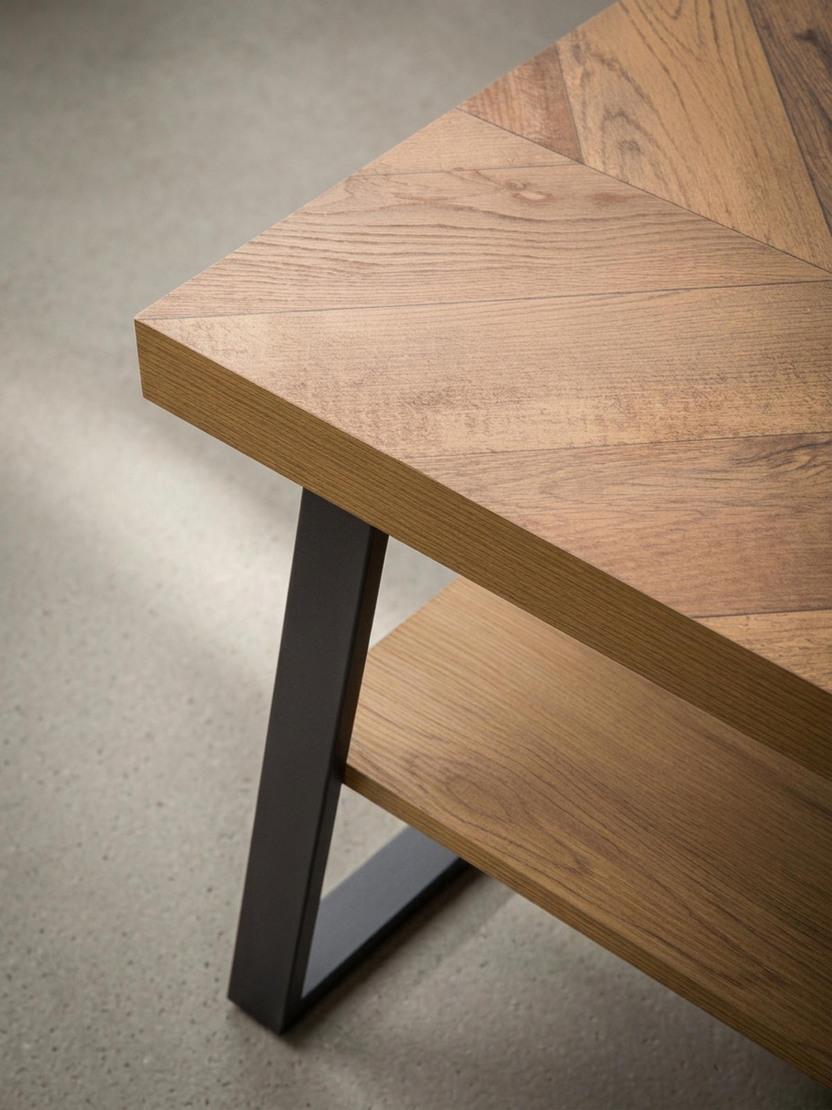 COUCHTISCH Braun Fischgrät-Muster 100x40x41cm mit Ablage und Metallgestell - Schwarz/Braun, Holz/Metall (40/100/41cm) - KADIMA DESIGN