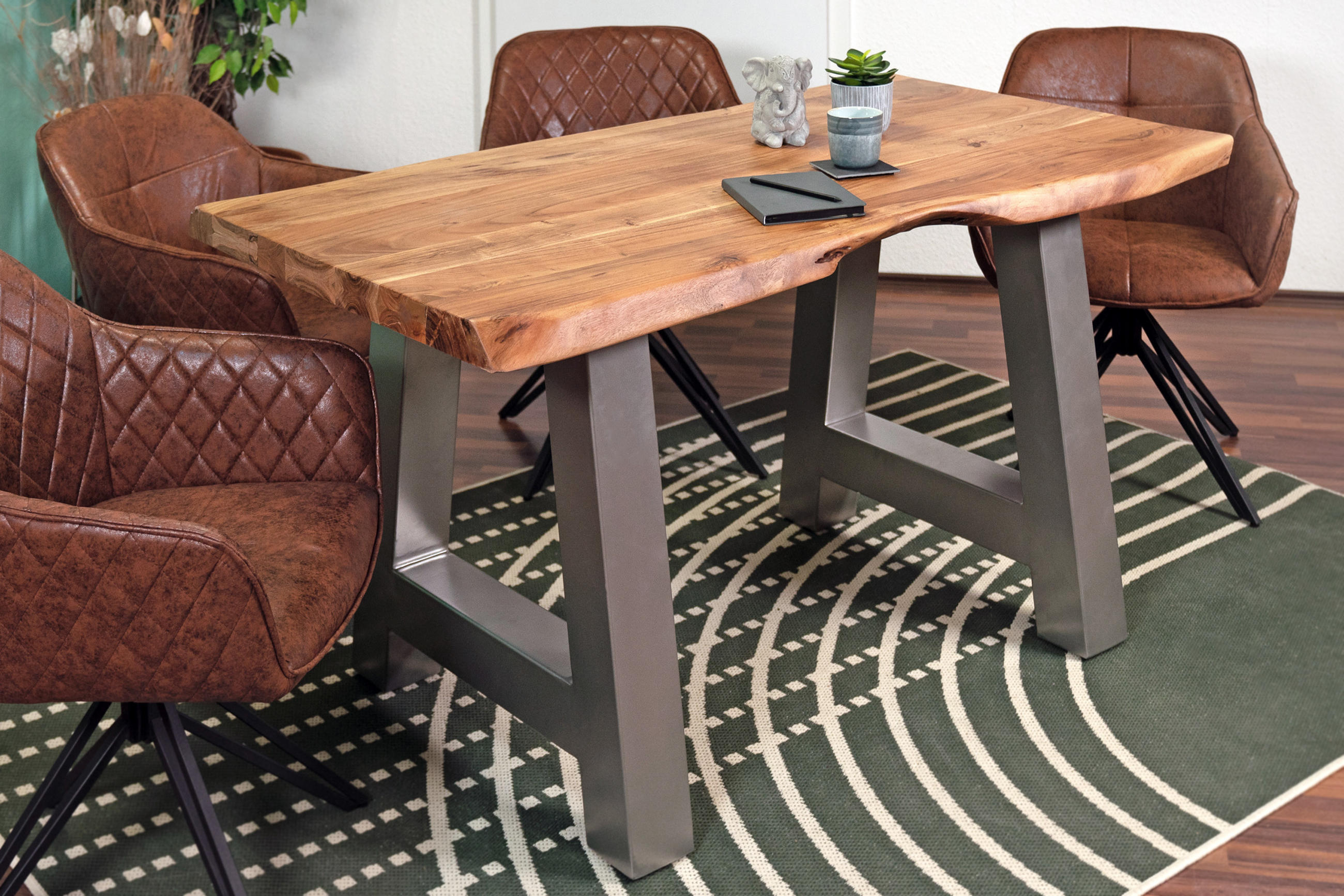 ESSTISCH CALI - Beige/Silberfarben, Holz/Metall (90/180/77cm) - SAM