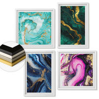 WANDBILDER 4er-Set - 50x50 cm & 40x60 cm Weißer Rahmen - Abstrakte Muster in Rosa, Grün und Blau - Weiß, Kunststoff (50/50cm) - ArtPrintCave