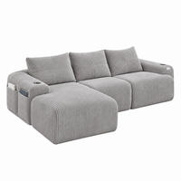 SOFA modular 3-Sitzer 268 x 174 cm Cord Hellgrau mit Hockern - Hellgrau, Kunststoff (174/268cm) - Meubliv