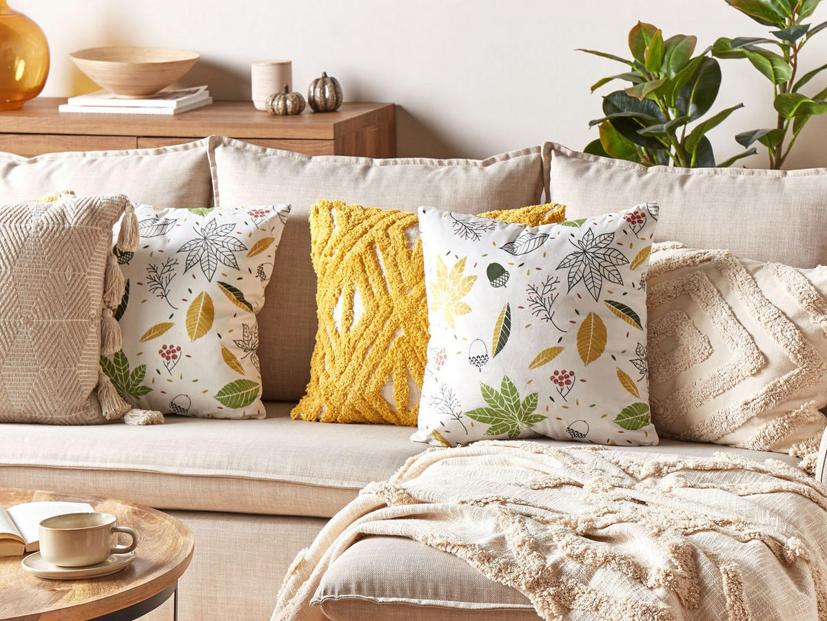 DEKOKISSEN 2er-Set Cremeweiß 45/45 cm Mullein - Ecru, Textil (45/45cm) - Beliani