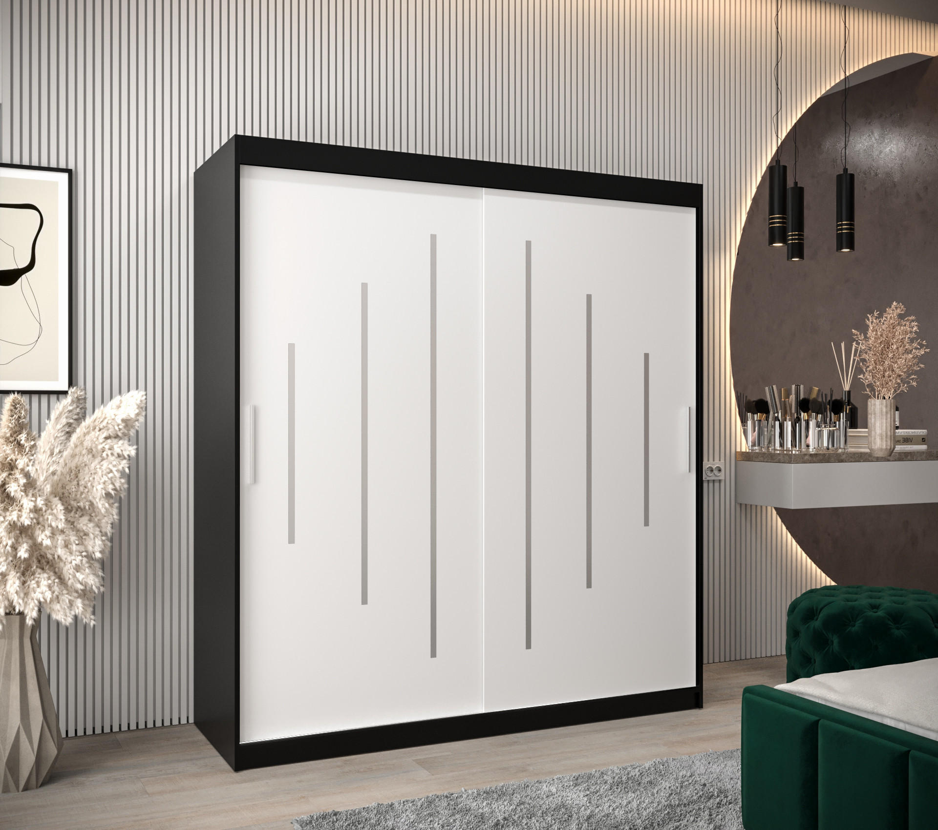 SCHWEBETÜRENSCHRANK 200/180/62 2-türig - Silberfarben/Schwarz, Holz/Kunststoff (180/200/62cm) - Abiks Möbel