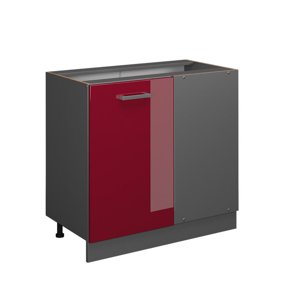 ECKUNTERSCHRANK R-Line Rot Hochglanz 86 cm ohne Arbeitsplatte - Bordeaux/Anthrazit, Holzwerkstoff (86/81.6/46cm) - Vicco