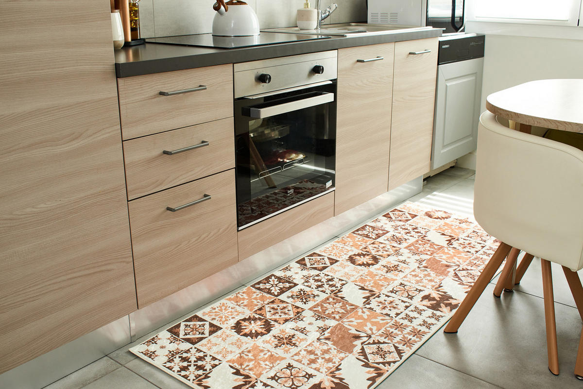KÜCHENTEPPICH mit orangefarbenem Zementfliesenmuster Azulejo 80x150 cm - Orange, Textil (80/150cm) - Nazar Rugs