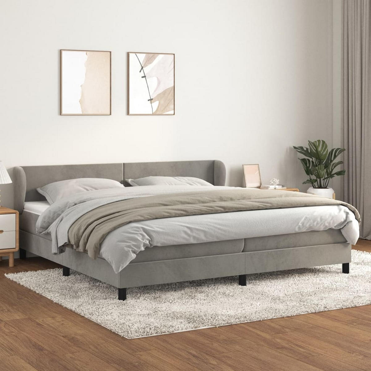 BOXBETT Mit Matratze Hellgrau 200/200 Cm Samt - Weiß, Textil (200/200cm) - vidaXL