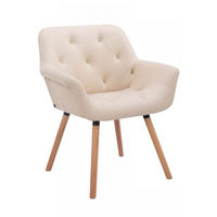 ARMLEHNENSTUHL Lederlook creme - Eukalyptusholzfarben/Creme, Holz/Textil (67/83/60cm) - CLP