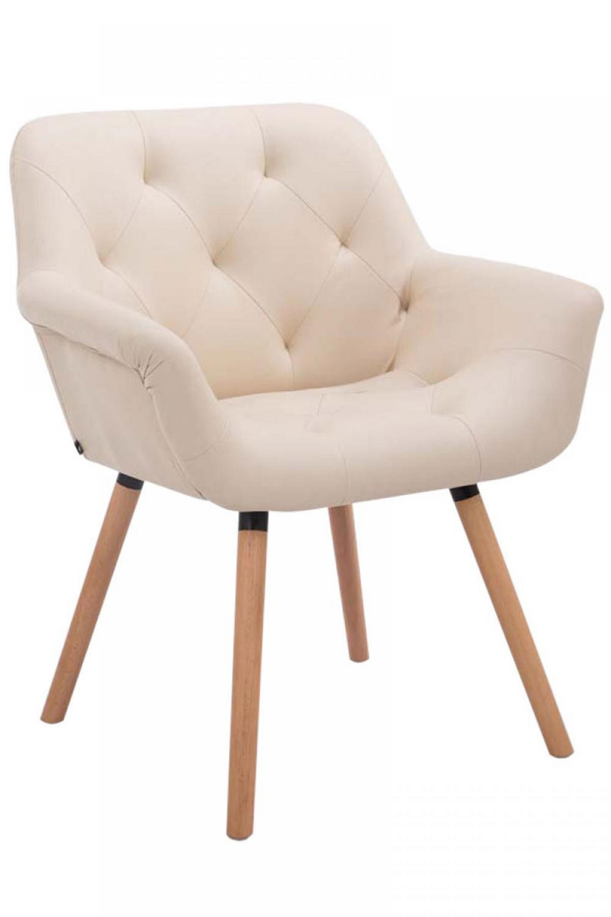 ARMLEHNENSTUHL Lederlook creme - Eukalyptusholzfarben/Creme, Holz/Textil (67/83/60cm) - CLP