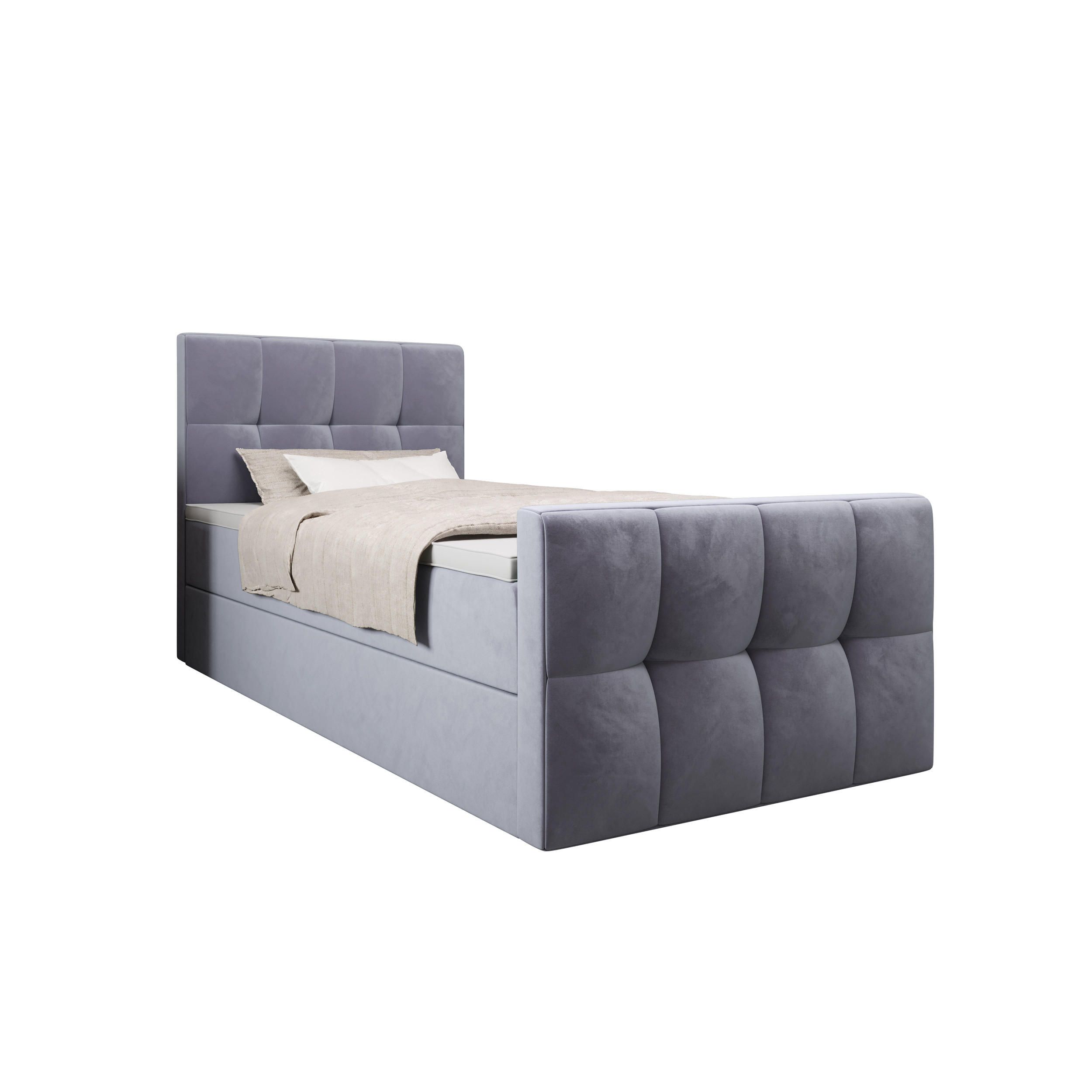 BOXBETT MANHATTAN mit Matratze H3, Bonell und Topper 100x200 Monolith 70 - Hellblau, Textil (100/200cm) - Bedante