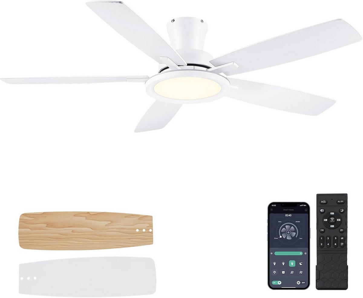 DECKENVENTILATOR Weiß 132 cm mit RGB-LED und leisem DC-Motor - Weiß, Metall (132.1/132.1/22.1cm) - Surtime