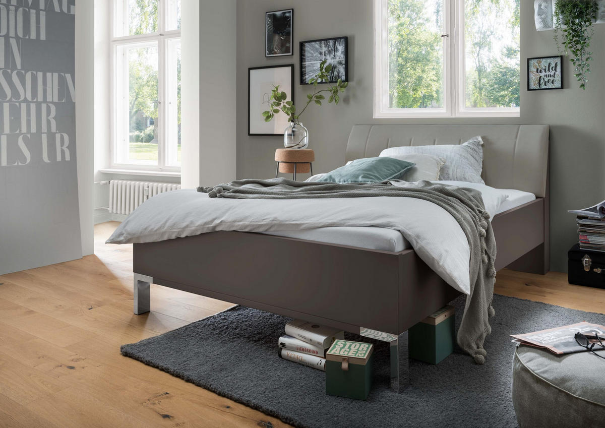 SCHLAFZIMMER Sentara in Havanna und Kieselgrau 4-teilig mit Kleiderschrank 300cm Breite inklusive Beleuchtung, Doppelbett 180x200cm, zwei Nachttische - Braun, Holzwerkstoff (80/200/120cm)