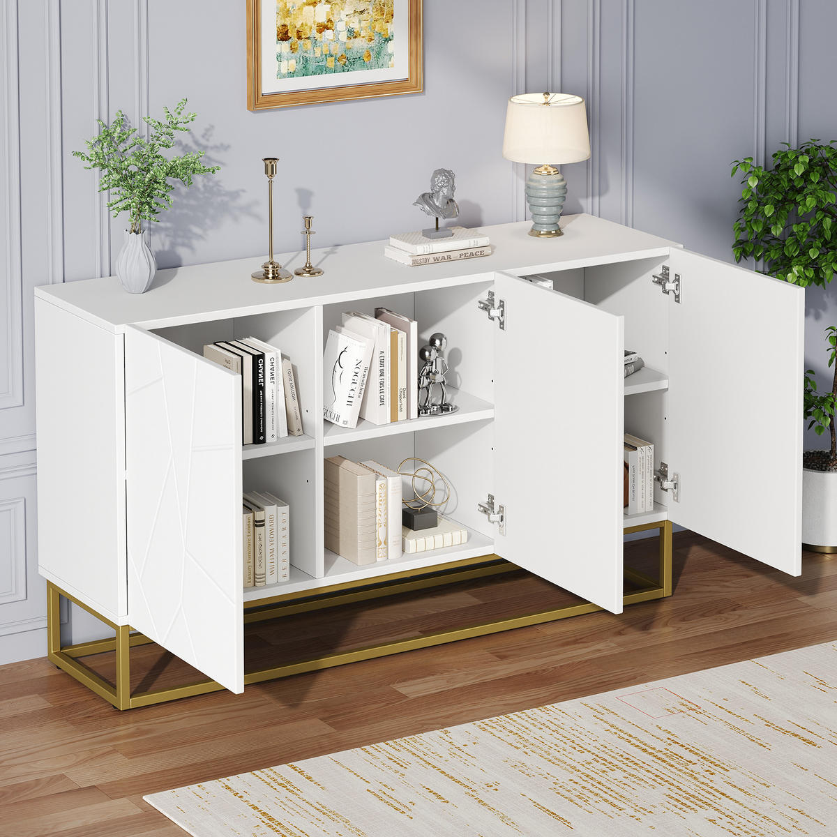 SIDEBOARD Hochglanz 4 Fächer 130cm Modern Stauraum Anrichte - Multicolor, Holzwerkstoff (35/76/130cm) - FLIEKS