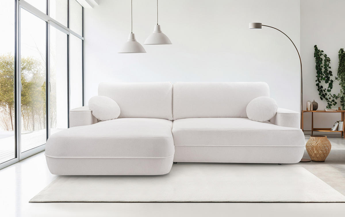 ECKCOUCH L Form Peoni Weiß 267/168/87 cm mit Schlaffunktion L - Schwarz/Weiß, Kunststoff/Textil (168/267cm) - AX Living
