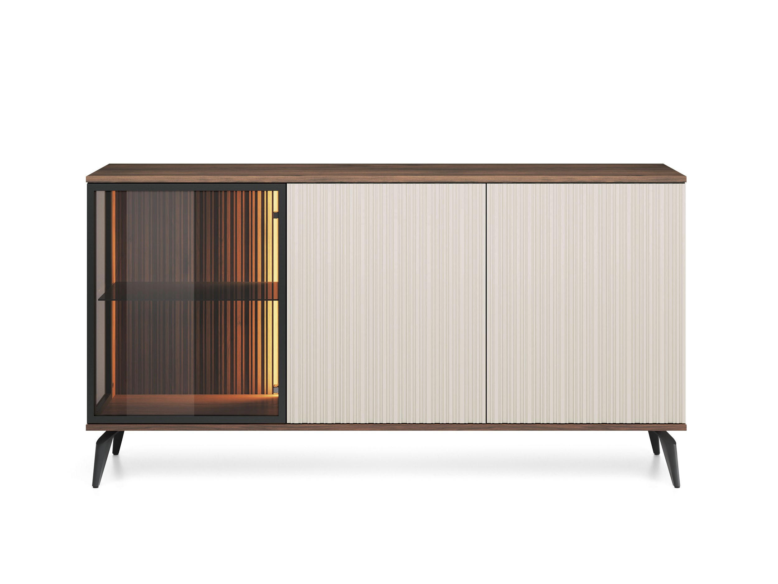 KOMMODE Vico Braun mit Beige, Türkommode mit Led-Beleuchtung - Beige/Schwarz, Holzwerkstoff (154/80/39cm) - Bettso