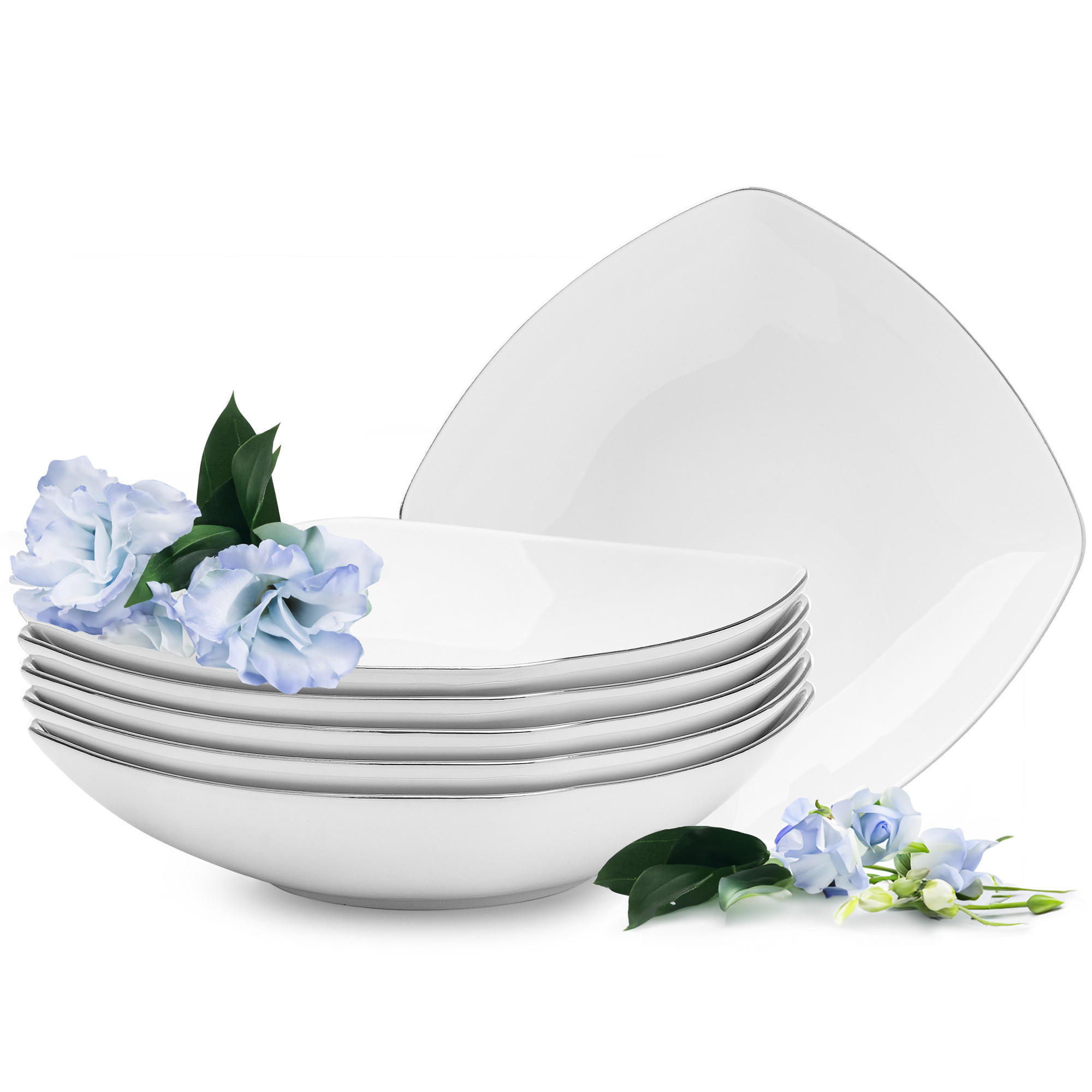 SUPPENTELLER CARLINA 6-tlg - Silberfarben/Weiß, Keramik (20cm) - KONSIMO®