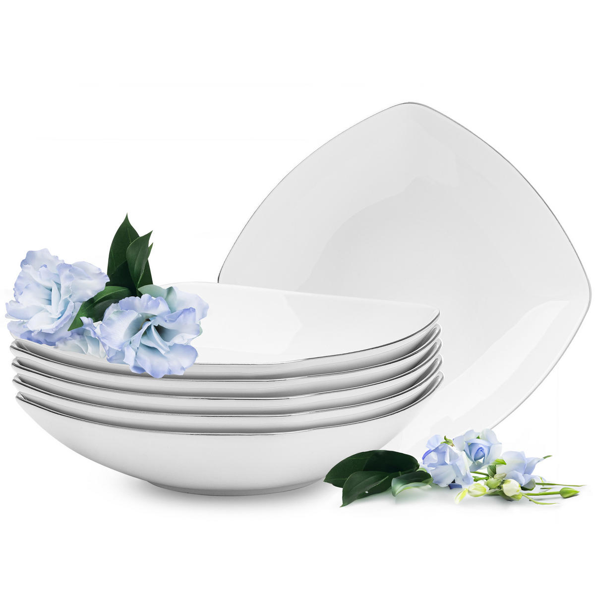 SUPPENTELLER CARLINA 6-tlg - Silberfarben/Weiß, Keramik (20cm) - KONSIMO®