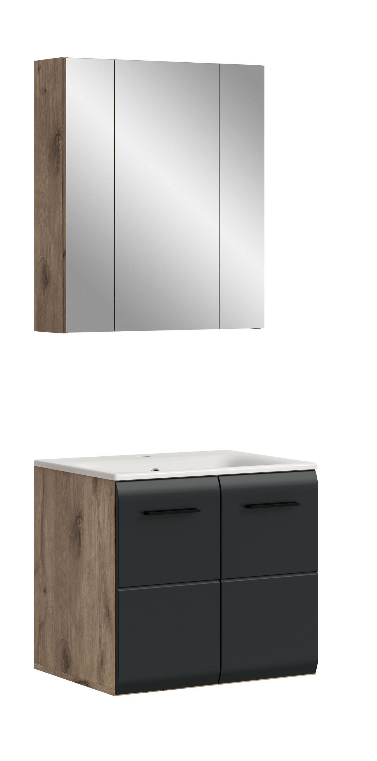 BADEZIMMER Alba 3-tlg. (B/H/T: ca. 60/185/46 cm) in Nox Oak /schwarz matt - Eichefarben, Holz (60/185/46cm)