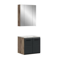 BADEZIMMER Alba 3-tlg. (B/H/T: ca. 60/185/46 cm) in Nox Oak /schwarz matt - Eichefarben, Holz (60/185/46cm)