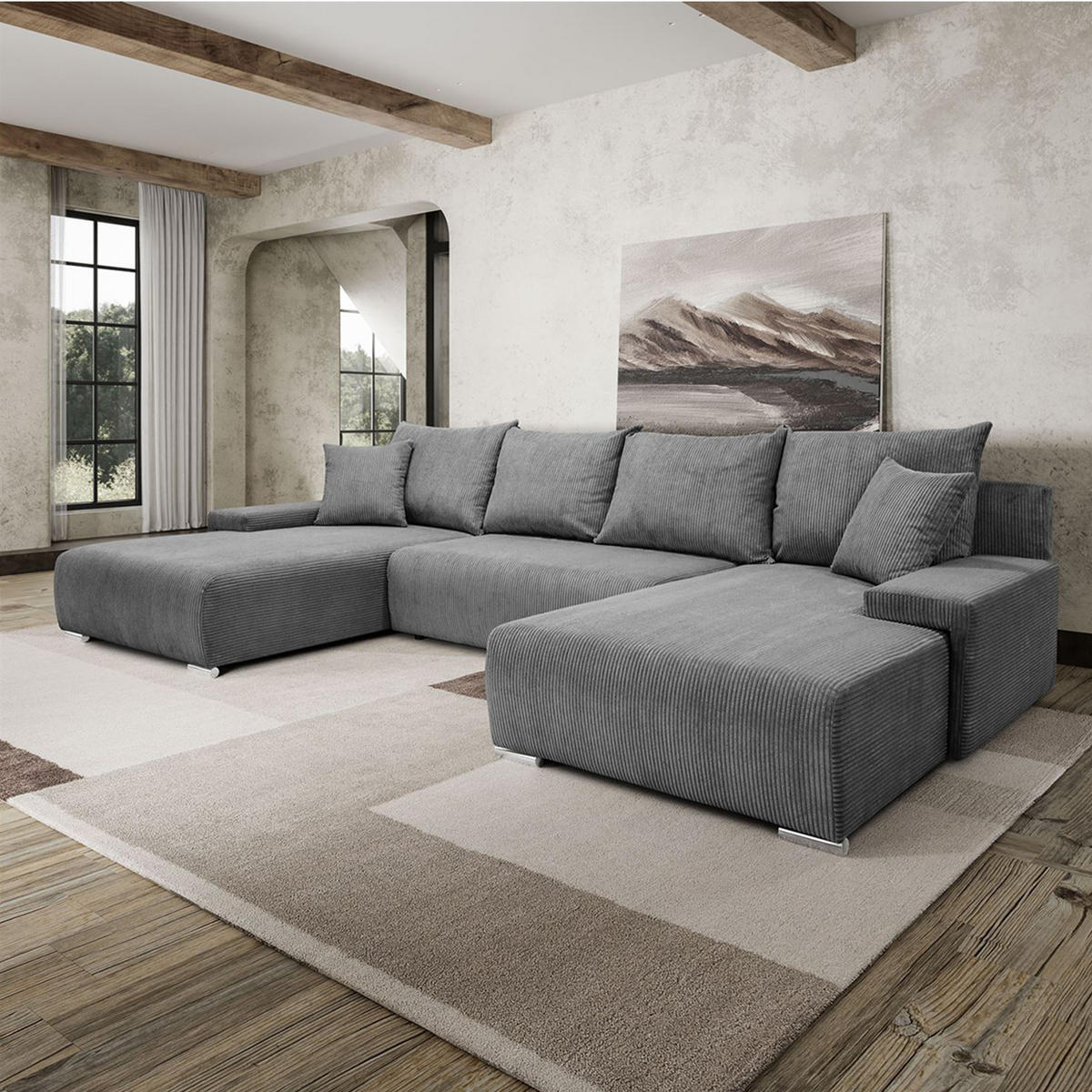 ECKSOFA Trawanga s funkcí spánku, Šedá - šedá, textil (348/188cm) - Fedve