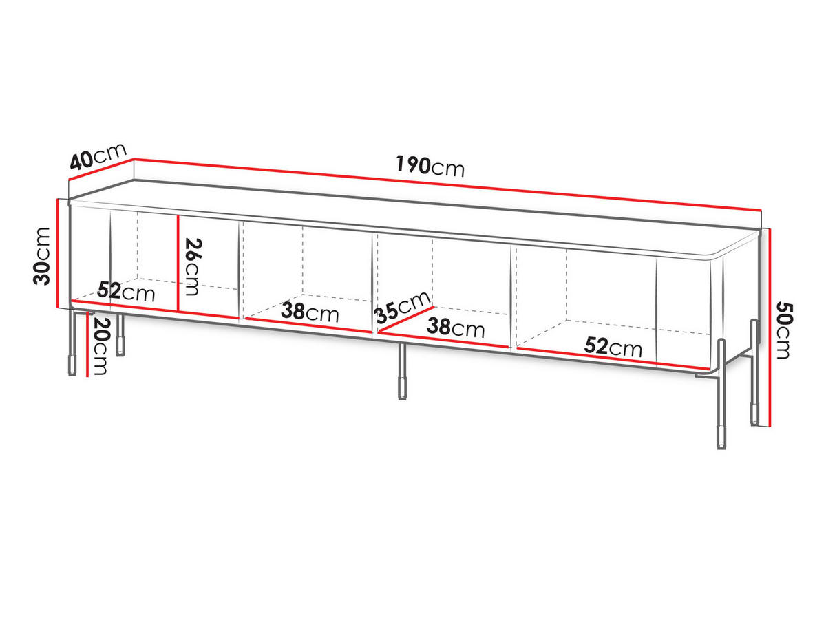 TV-LOWBOARD Vera 190 - Kaschmir/Schwarz, Holzwerkstoff/Metall (190/50/40cm) - MIRJAN24