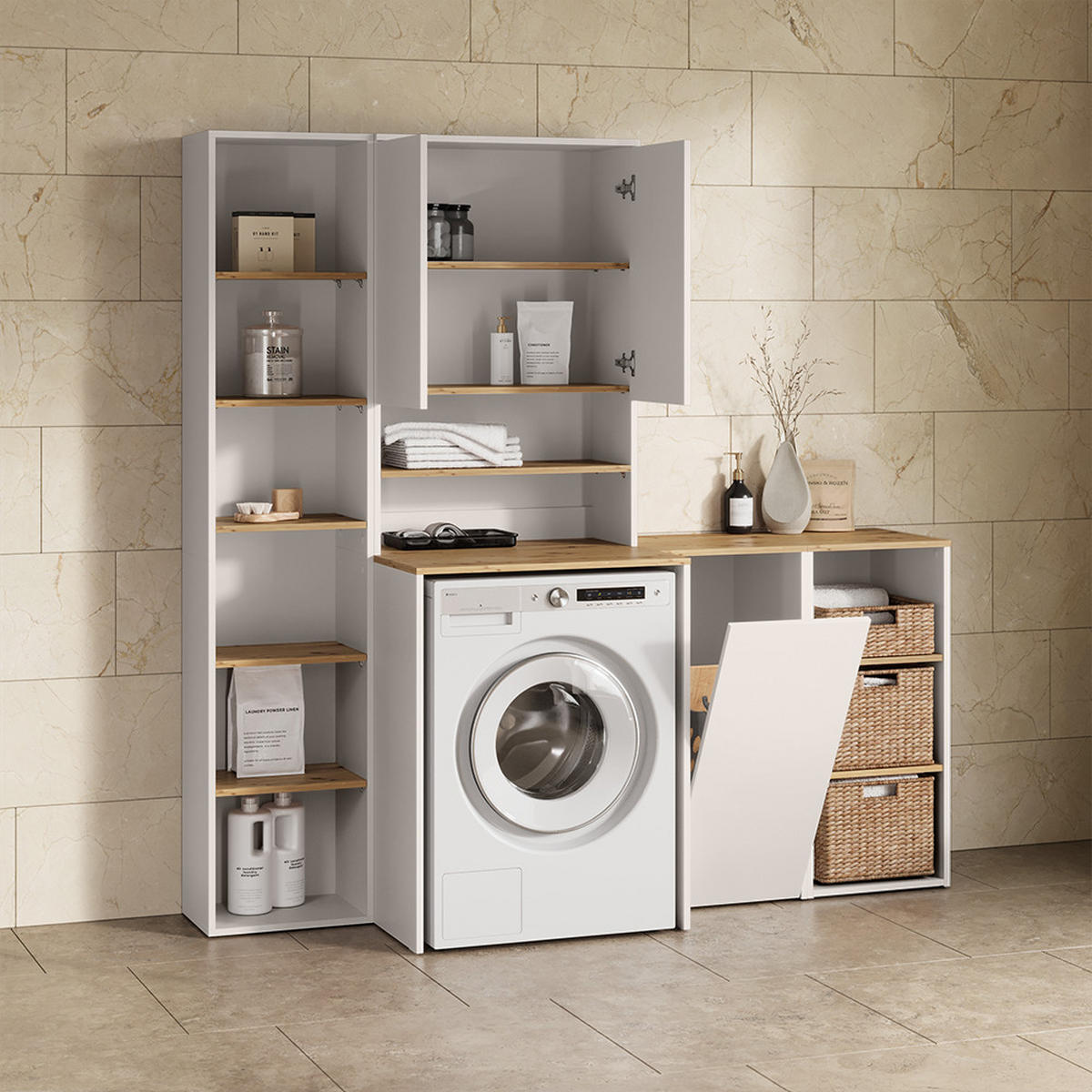 WASCHMASCHINENSCHRANK Paolina Weiß/Artisan 68 x 100.4 cm - Weiß/Eiche Artisan, Holzwerkstoff (68/100.4/29cm) - Livinity®