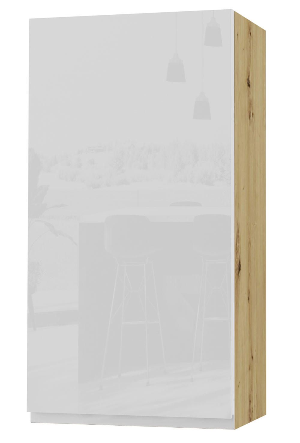 HÄNGESCHRANK Florence W4/50 Eiche Artisan / RAL 9003 signalweiß HG 50 / 32,5 / 96cm - Türanschlag links - Weiß Hochglanz/Eiche Artisan, Holz/Holzwerkstoff (50/96/32.5cm) - Feldmann-Wohnen