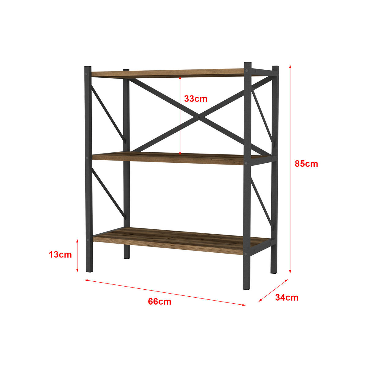 BÜCHERREGAL Vanylven - Braun, Holzwerkstoff (66/85/34cm) - [en.casa]