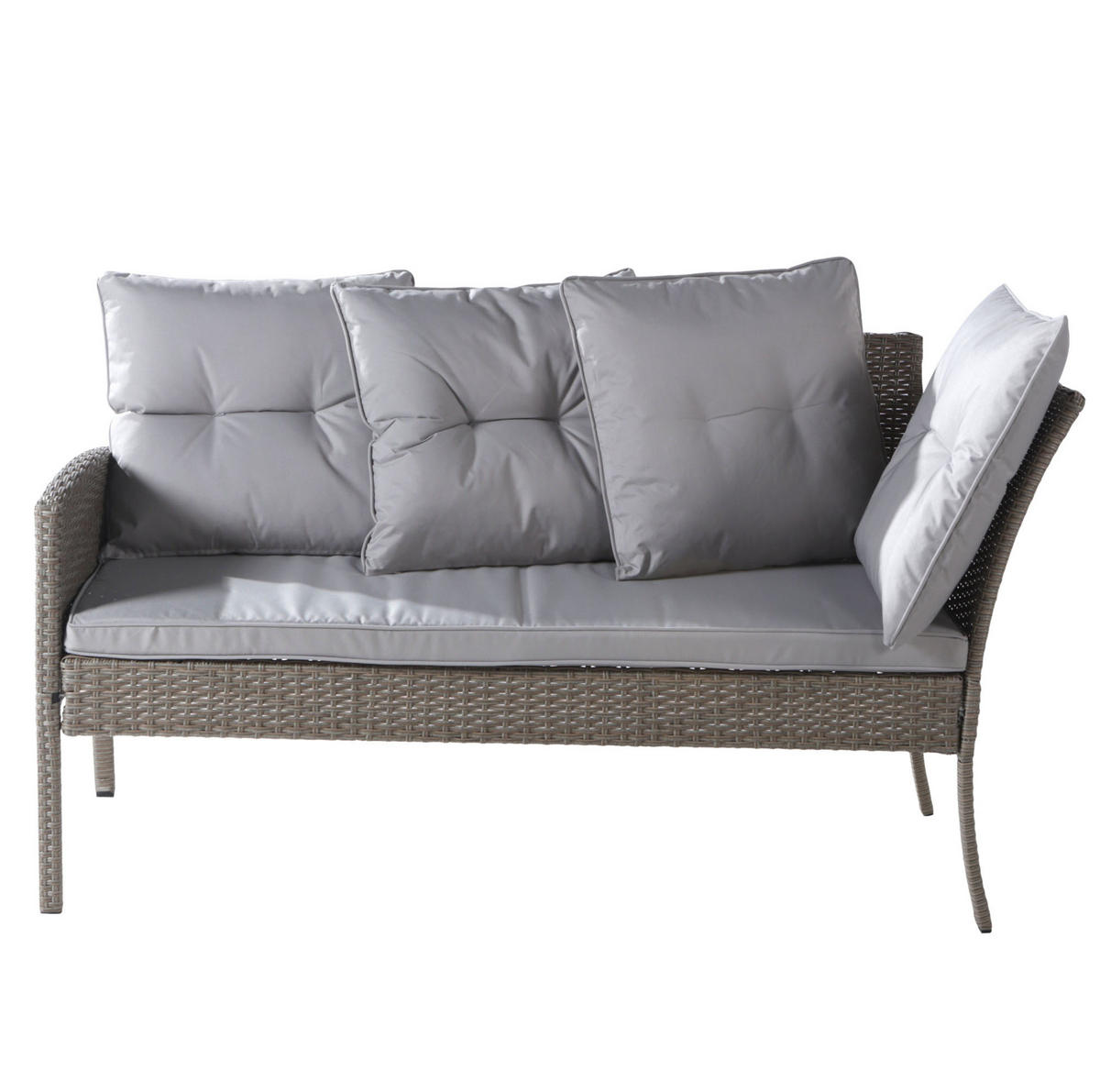 GARTENLOUNGE 195/51/78 cm khaki aus PE-Rattan mit Tisch, Hockern und waschbaren Kissen - Beige, Holzwerkstoff - OKWISH