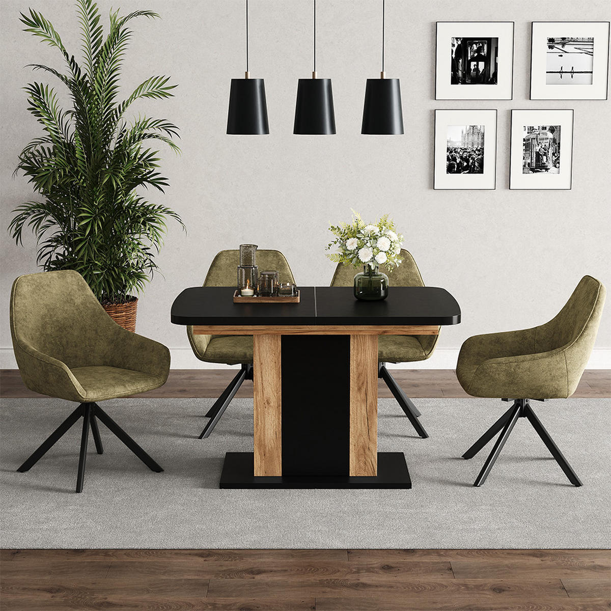 ESSTISCH Fenaro Schwarz/Goldkraft Eiche 120 x 80 cm - Honigeiche/Schwarz, Holzwerkstoff (80/120/76cm) - Vicco