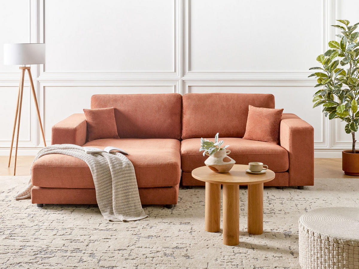 ECKSOFA 3-Sitzer Stoff Hellrot rechtsseitig Lofoten - Hellrot, Textil (250/190cm) - Beliani