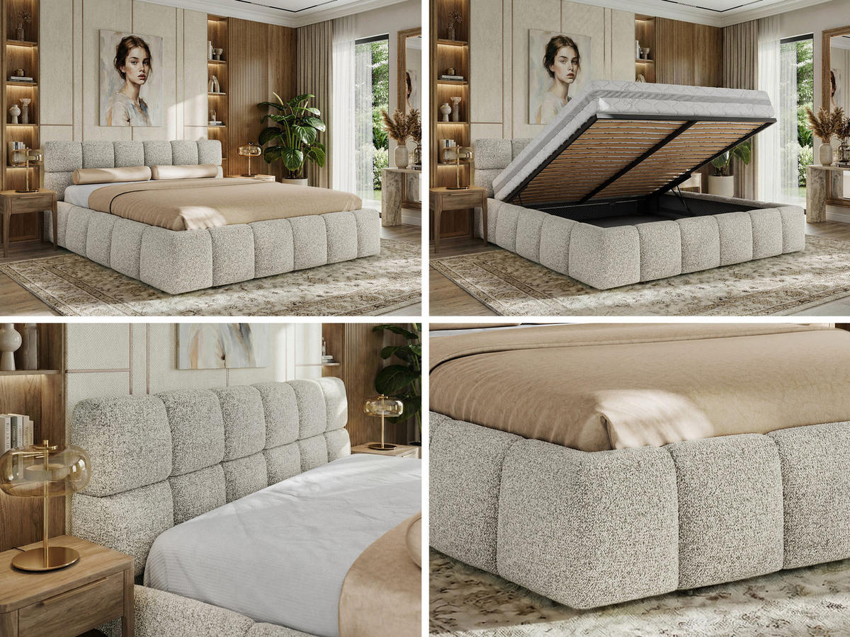 POLSTERBETT NIRA CLASSIC 200/200 - Hellgrau Strukture - Multipocket-Matratze - Hellgrau, Textil (200/200cm) - MKS