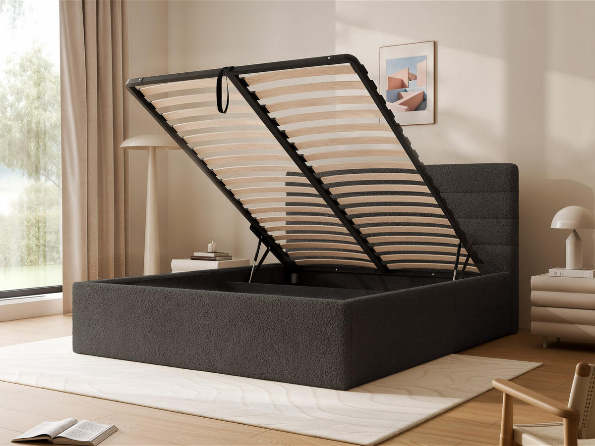 POLSTERBETT MIKO 160/200 cm Bettkasten, Dunkelgrau - Dunkelgrau, Holzwerkstoff/Textil (160/200cm) - Idohome