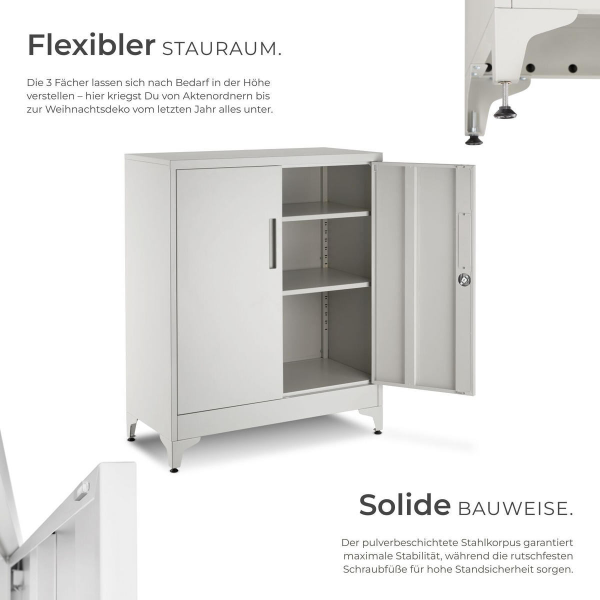 AKTENSCHRANK Blake, Kippschutz, höhenverstellbare Füße, grau - Grau, Metall (80/100/40cm) - tectake