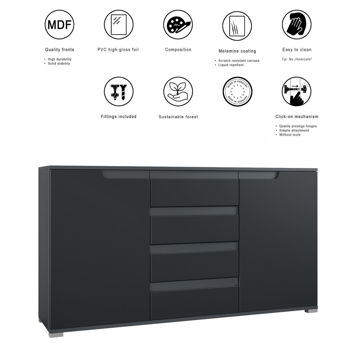 SIDEBOARD Sylt Weiß Hochglanz / Anthrazit matt - Weiß Hochglanz, Holzwerkstoff (138.5/75.5/35cm) - Vladon