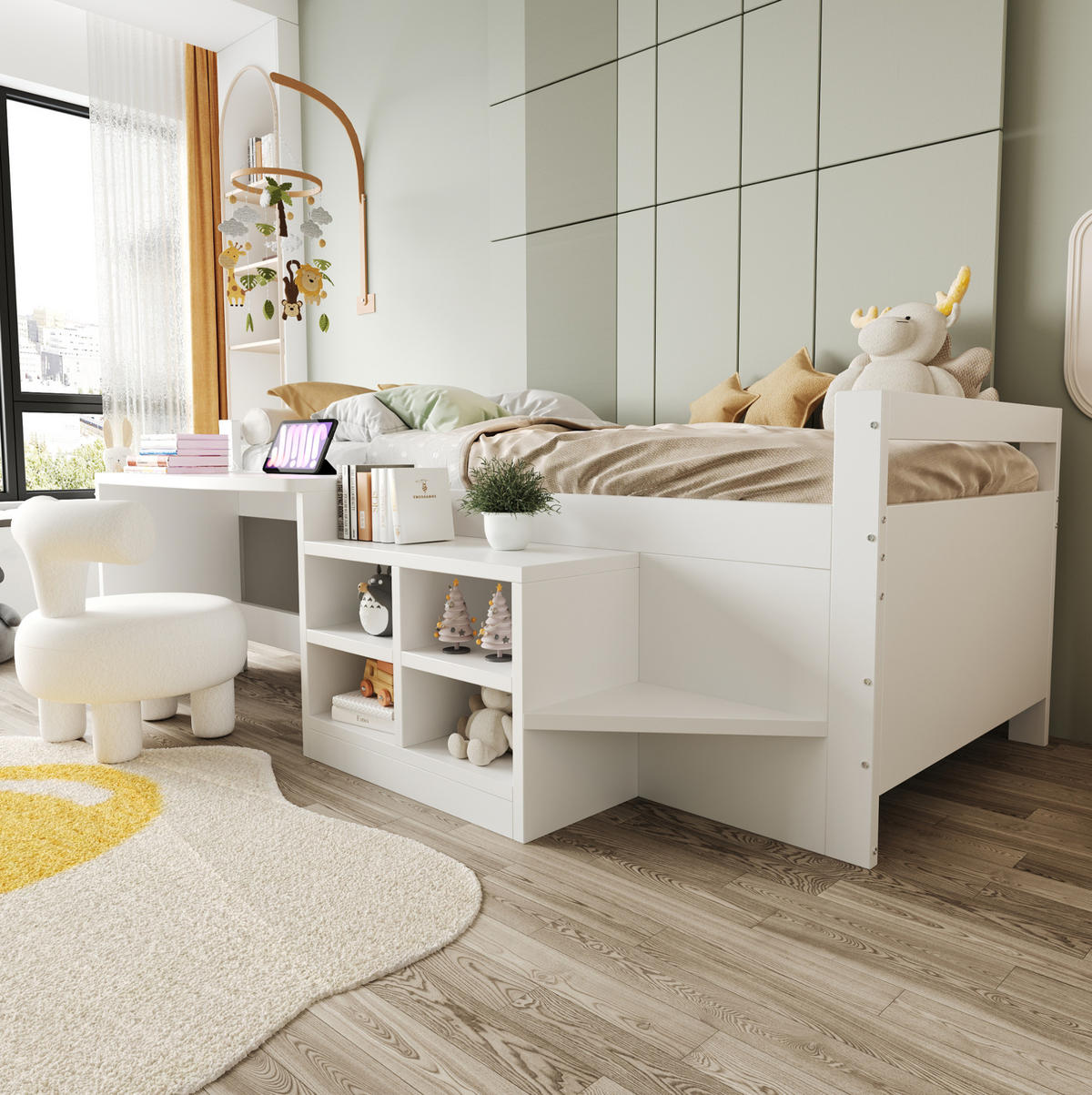BETT mit Schreibtisch und Stauraum 90x200 cm Weiß - Weiß, Holzwerkstoff (90/200cm) - Beauniv