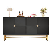 SIDEBOARD 160x40x82 cm mit 4 Türen und Goldgriffen, Schwarz - Schwarz, Holz (160/82/40cm)