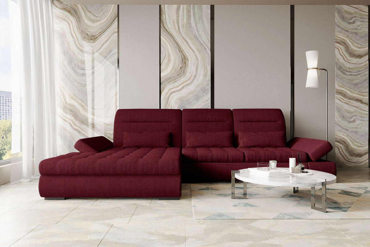 ECKSOFA Toscana Plus Velours inkl. Schlaffunktion - Bordeaux, Textil (179/300cm) - 99rooms