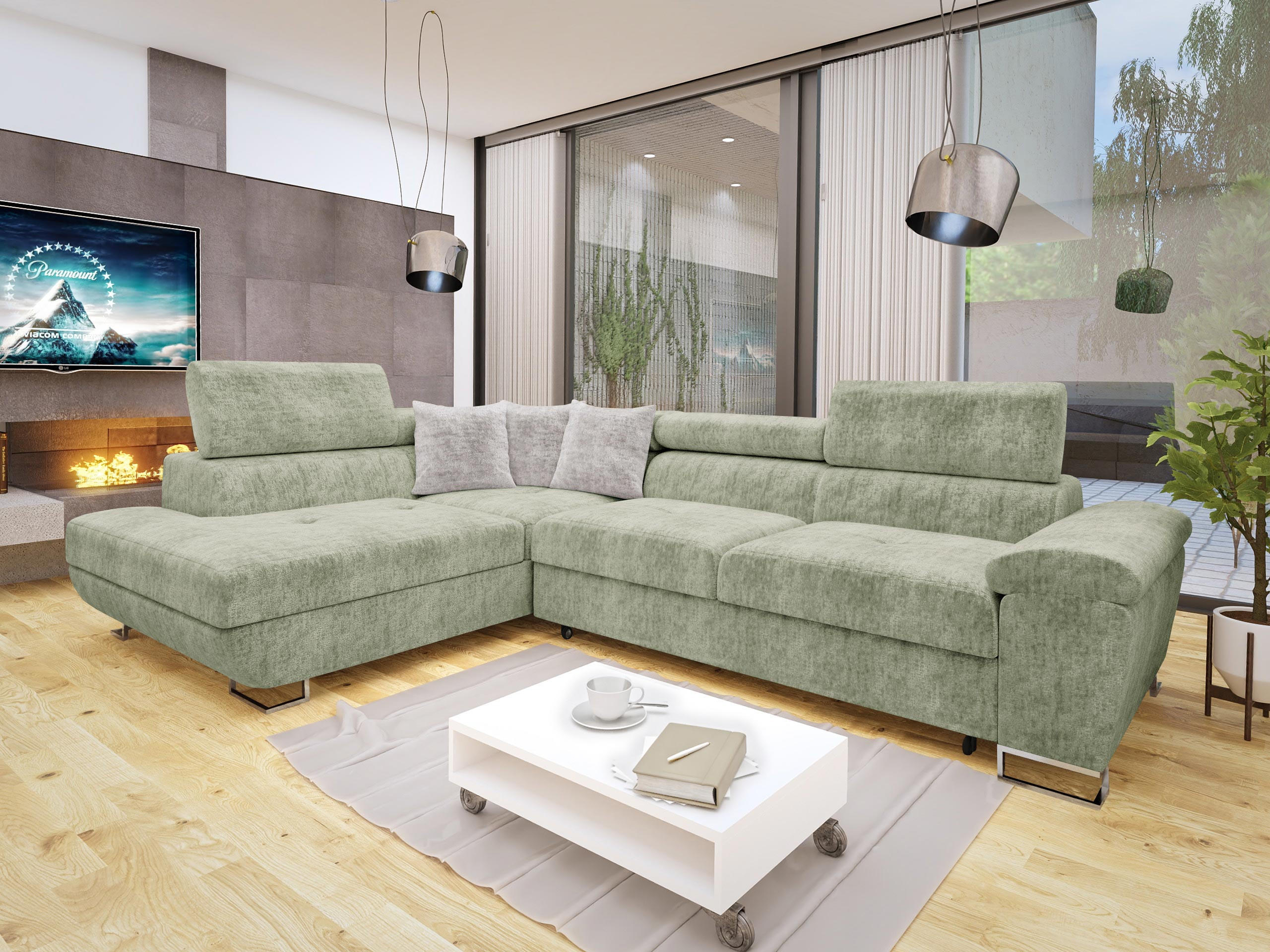 ECKSOFA Cotere Premium, Seite: Links - Hellgrün, Holz/Textil (270/202cm) - MIRJAN24