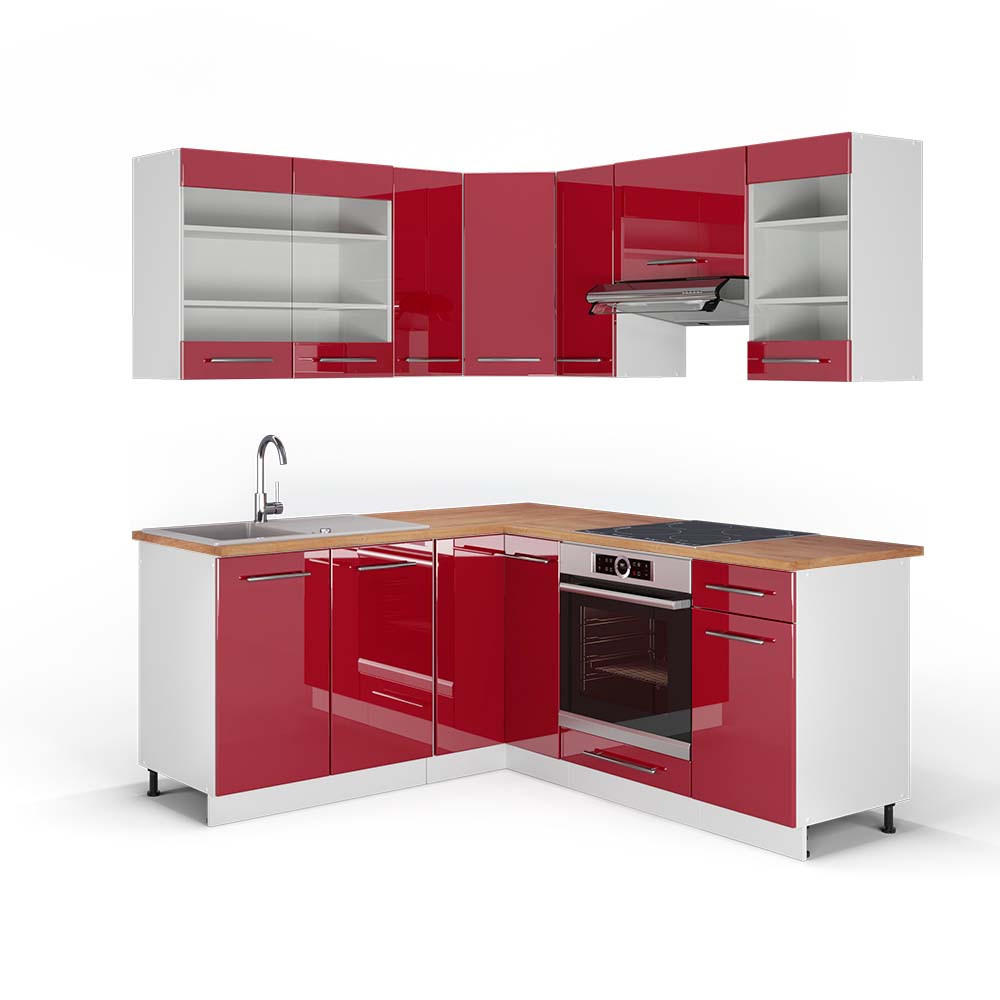 ECKKÜCHE Fame-Line Bordeaux Hochglanz/Weiß 160 x 190 cm, AP Eiche - Bordeaux/Weiß, Holzwerkstoff (190/81.6/60cm) - Vicco
