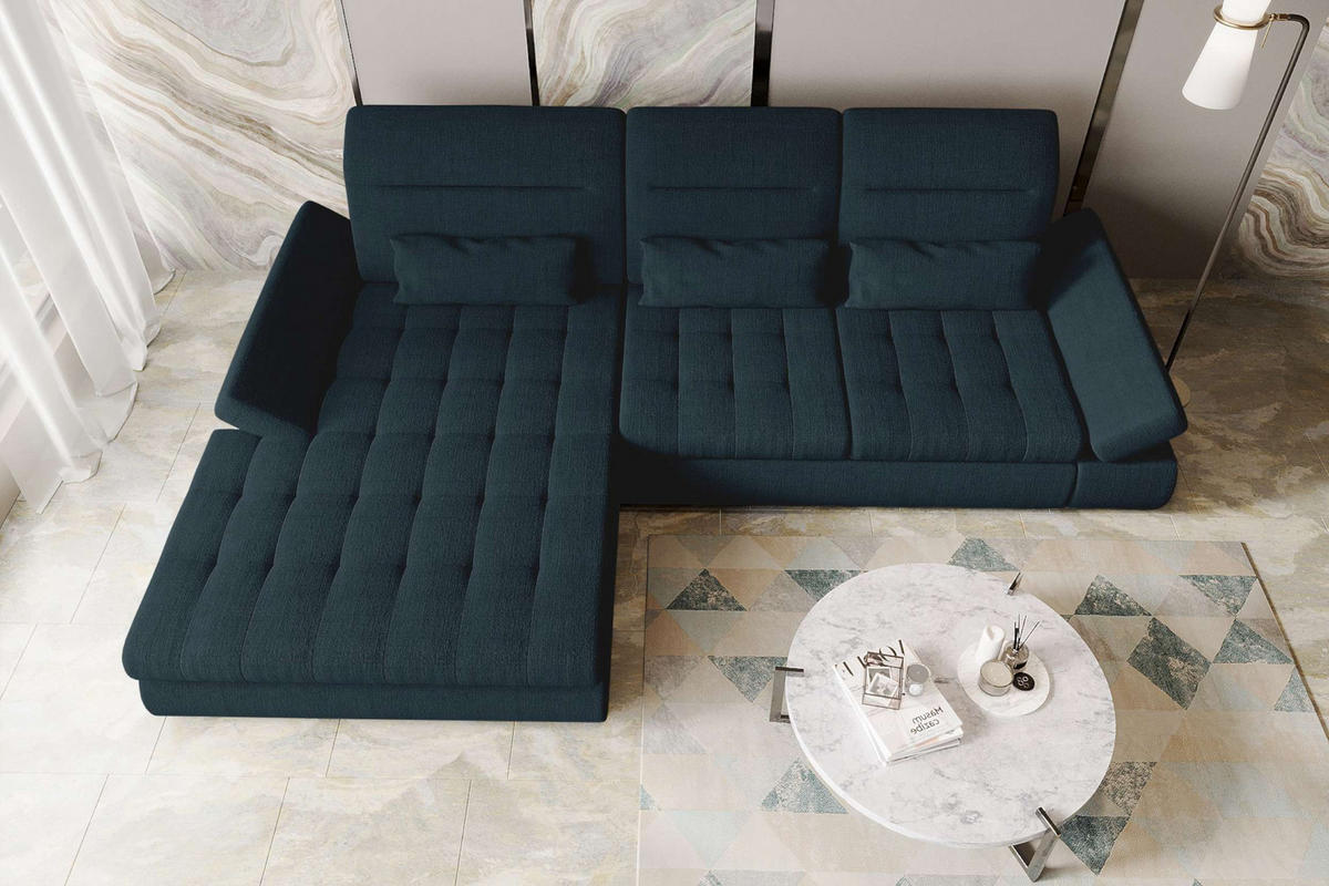 ECKSOFA Toscana Plus Velours inkl. Schlaffunktion - Dunkelblau, Textil (179/300cm) - 99rooms