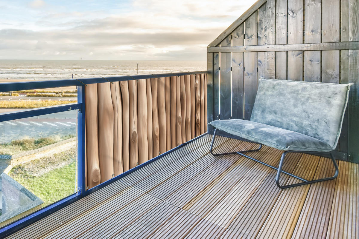 BALKON-SICHTSCHUTZ Holz - Stiel - Hellbraun - Ahornfarben, Kunststoff (200/90cm) - MuchoWow