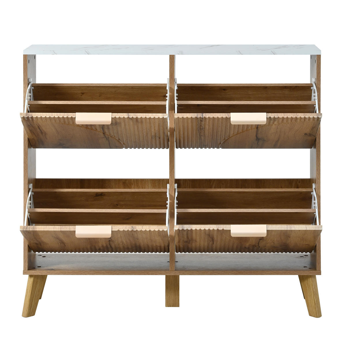 SCHUHSCHRANK mit 3d-strukturfront & 4 klappfächern - Naturfarben, Holzwerkstoff (105/95.5/24cm) - Urban Meuble