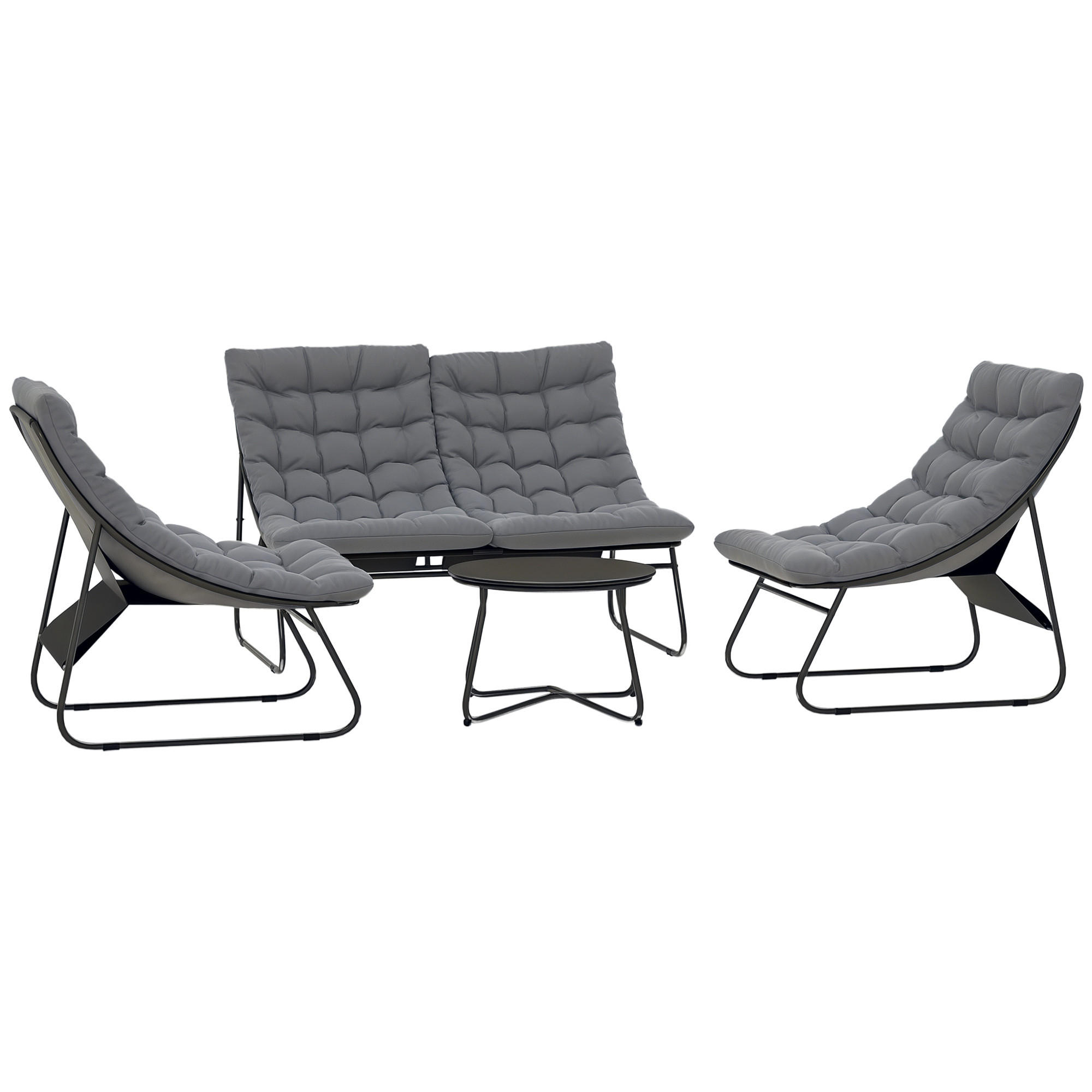 4-SITZER GARTENMÖBEL-SET DE-06540 2 Stühle, 1 Doppel-Sofa, 1 Tisch, dicke Kissen Grau - Grau, Textil/Metall - ComfortXL