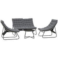 4-SITZER GARTENMÖBEL-SET DE-06540 2 Stühle, 1 Doppel-Sofa, 1 Tisch, dicke Kissen Grau - Grau, Textil/Metall - ComfortXL