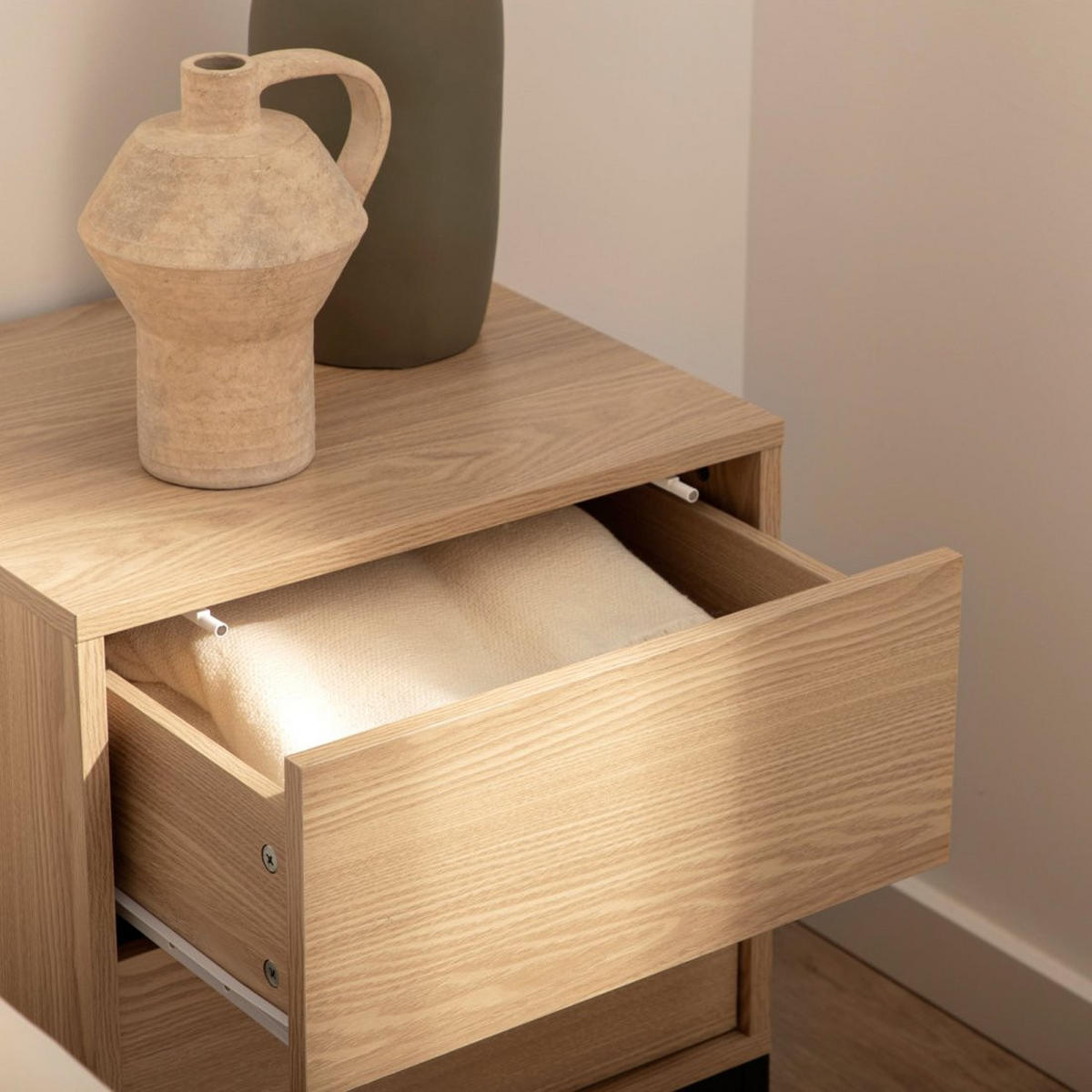 NACHTTISCH 2 SCHUBLADEN Remi Natürlich 45 cm x 55 cm - Naturfarben, Holzwerkstoff (45/55/40cm)